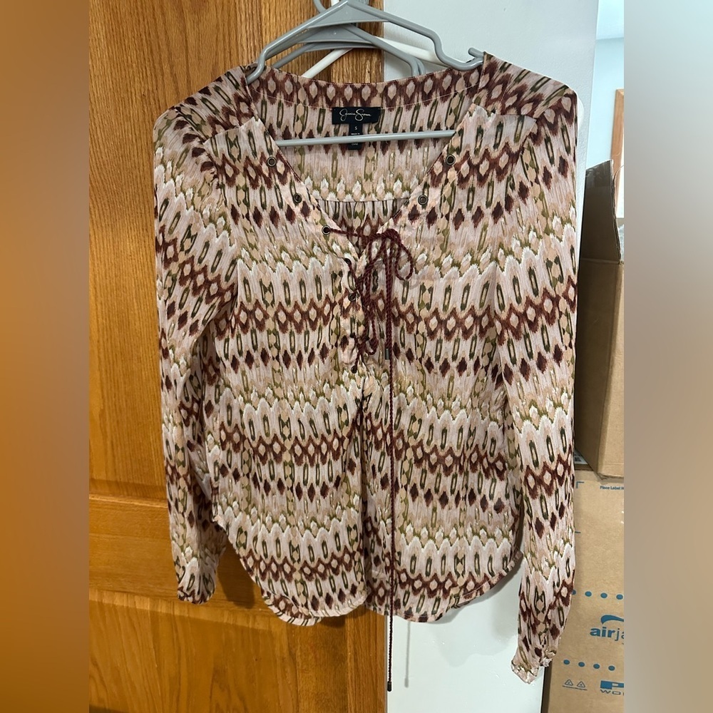 Jessica Simpson Brown and Cream Patterned Blouse